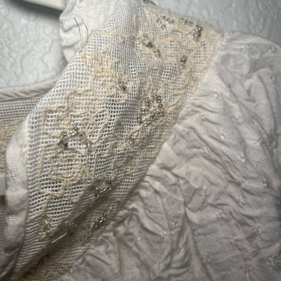 Women's Cream Beaded Highneck Dolman Featherbone Edda Peasant Long-Sleeve Size S - Picture 4 of 8